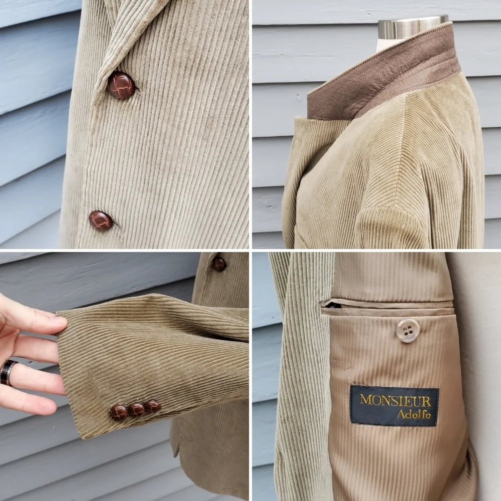 Vintage 70s Cords Western Boho Cowboy Tan Corduroy‎ Blazer Coat Jacket 42 Long